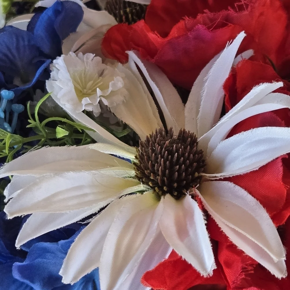 Handmade Patriotic Floral Basket Door Hanger Wreath 4th Of July Summer Wreath
